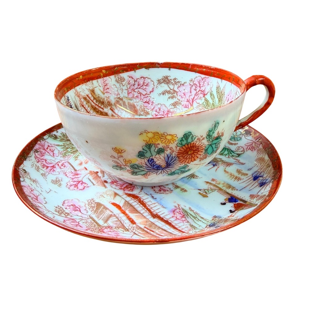 Japanese Kutani Geisha Porcelain Tea cup Saucer Set, Cup and Saucer LOOK Fragile